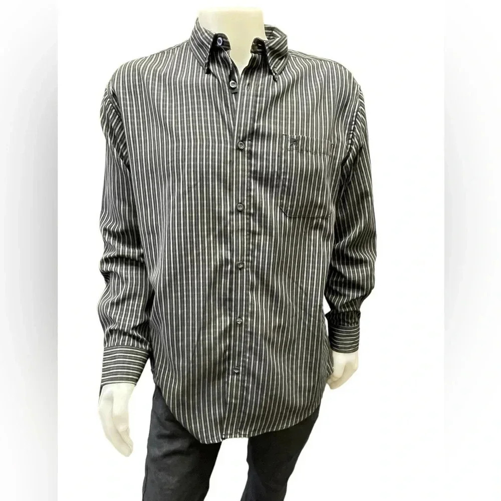 Arnold Palmer  Grey & Black Striped Dress Shirt Size Large 42-44